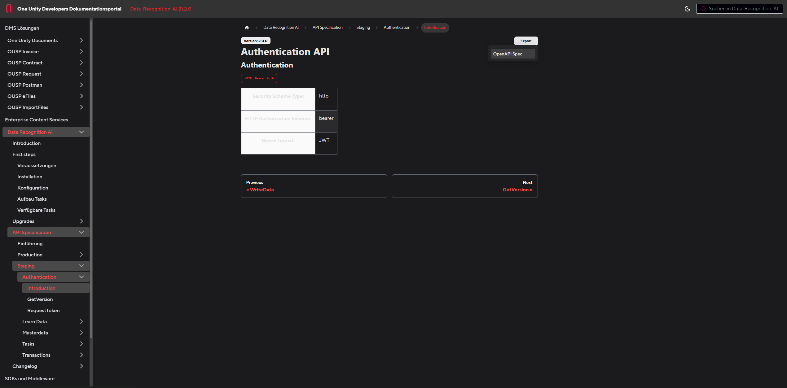 OpenAPI Spec Export